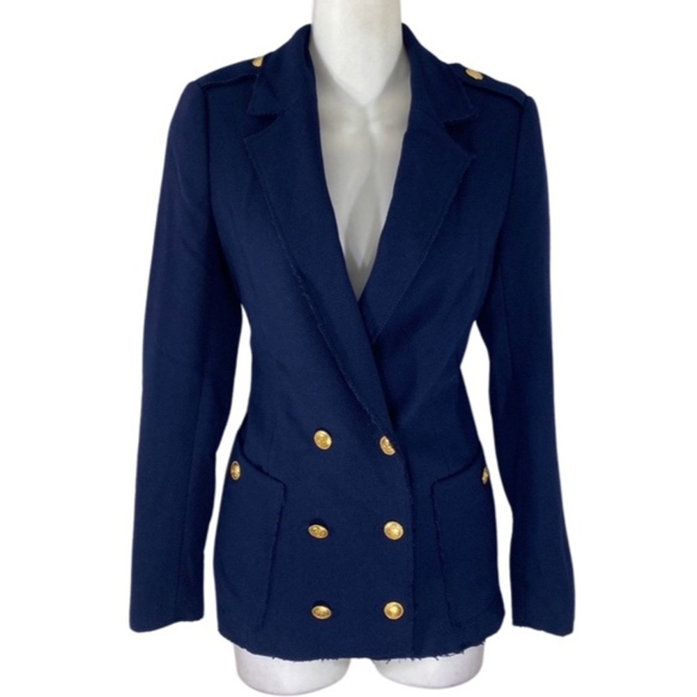 Zara navy blue textured military double breasted gold button blazer jacket XS